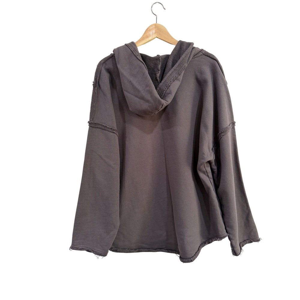Natural Life Womens Oversized V-Neck Hoodie Charcoal Grey Raw Seam Cotton L/XL - Picture 2 of 6